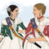 Dos chicas falleras - Ilustración personalizada Chicas vestidas de falleras mirándose, una ilustración personalizada perfecta para capturar la esencia de la tradición valenciana y el espíritu de las Fallas.