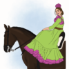 Chica montada a caballo con traje de flamenca - Ilustración personalizada Chica montada en un caballo, vestida con un elegante traje de flamenca en una ilustración digital personalizada, ideal para amantes de la tradición y la equitación.